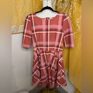 Copper Key Coral Plaid Dress Fit & Flare Size Small